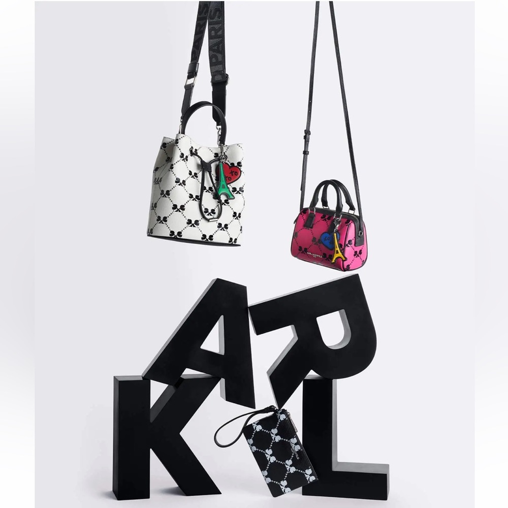 🆕 Karl Lagerfeld SLG Adele Pouch Wristlet ~ Black/Bloom